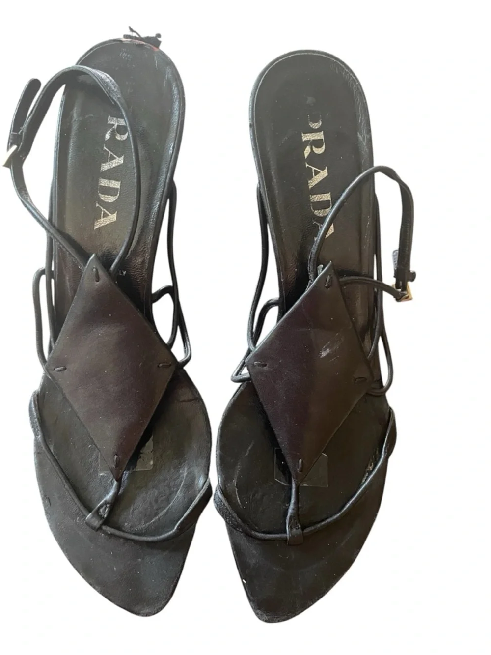 Prada Black Leather Strappy Slide Wedge Heels - Picture 4 of 5